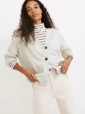 Madewell Light Speckled V-Neck Cardigan - Cream
